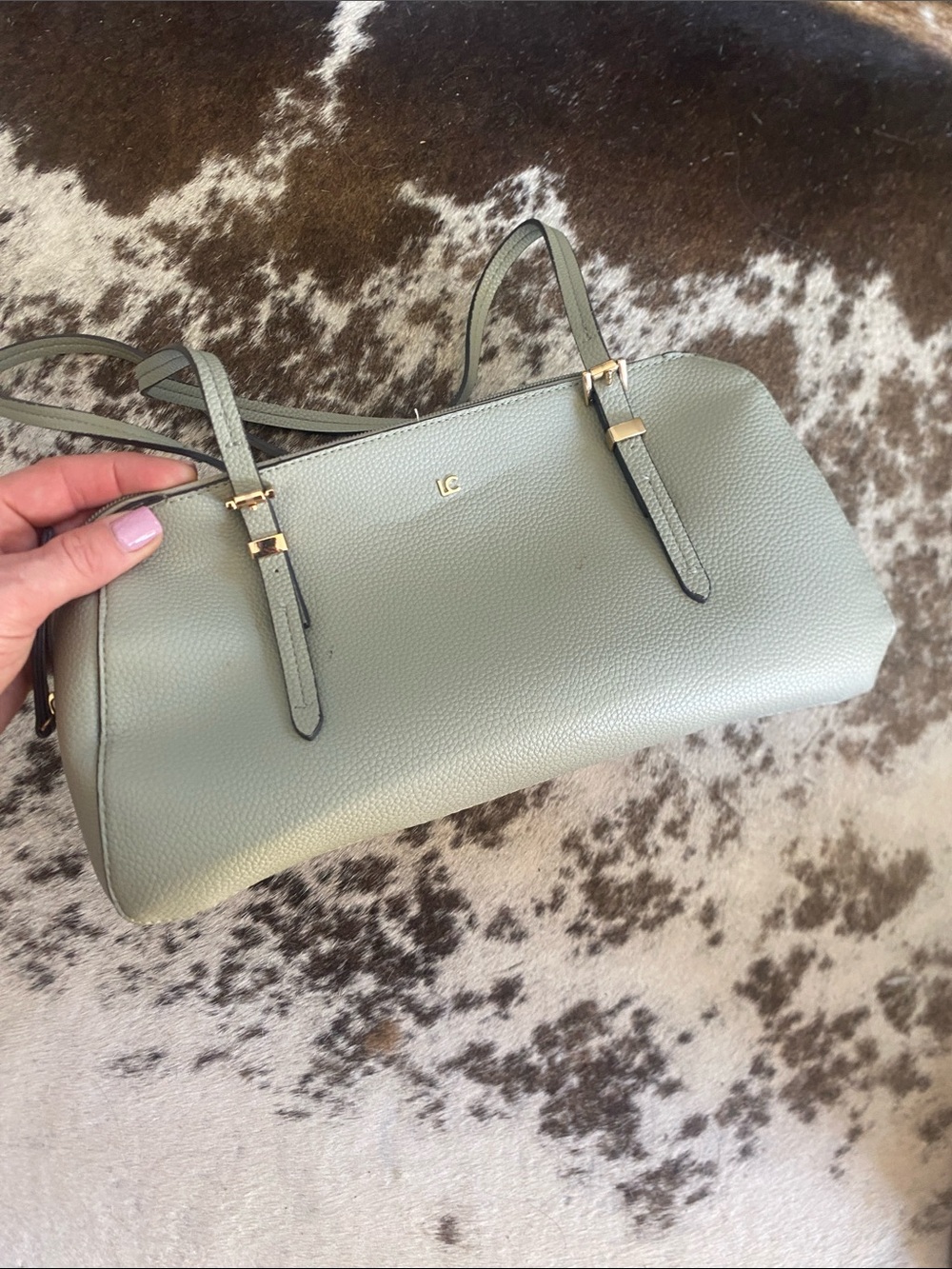 LC Lauren Conrad Light Sage Pebbled Leather Shoulder Bag